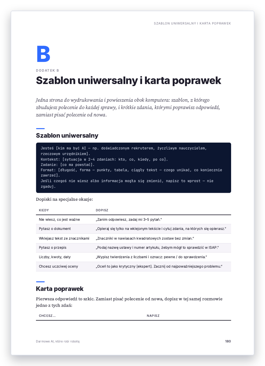 Dodatek B: szablon uniwersalny i karta poprawek